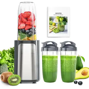 Smoothie Blenders, 14 count Personal Blender for Shakes and Smoothies for Kitchen with 3 Portable Blender Cups (1x24oz & 2X17oz), Single Serve Smoothies Maker for Juices, Nutritious Recipe Grey