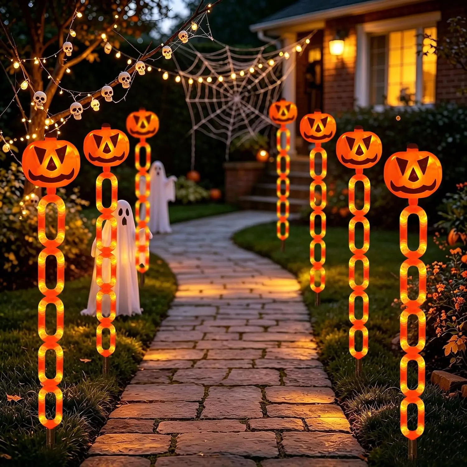 6 Pack Halloween Solar Pumpkin Stake Lights, Outdoor Jack O Lantern Pathway Lights, Solar Powered Halloween Yard Decor for Garden, Lawn, Porch, Walkway & Spooky Party Decorations