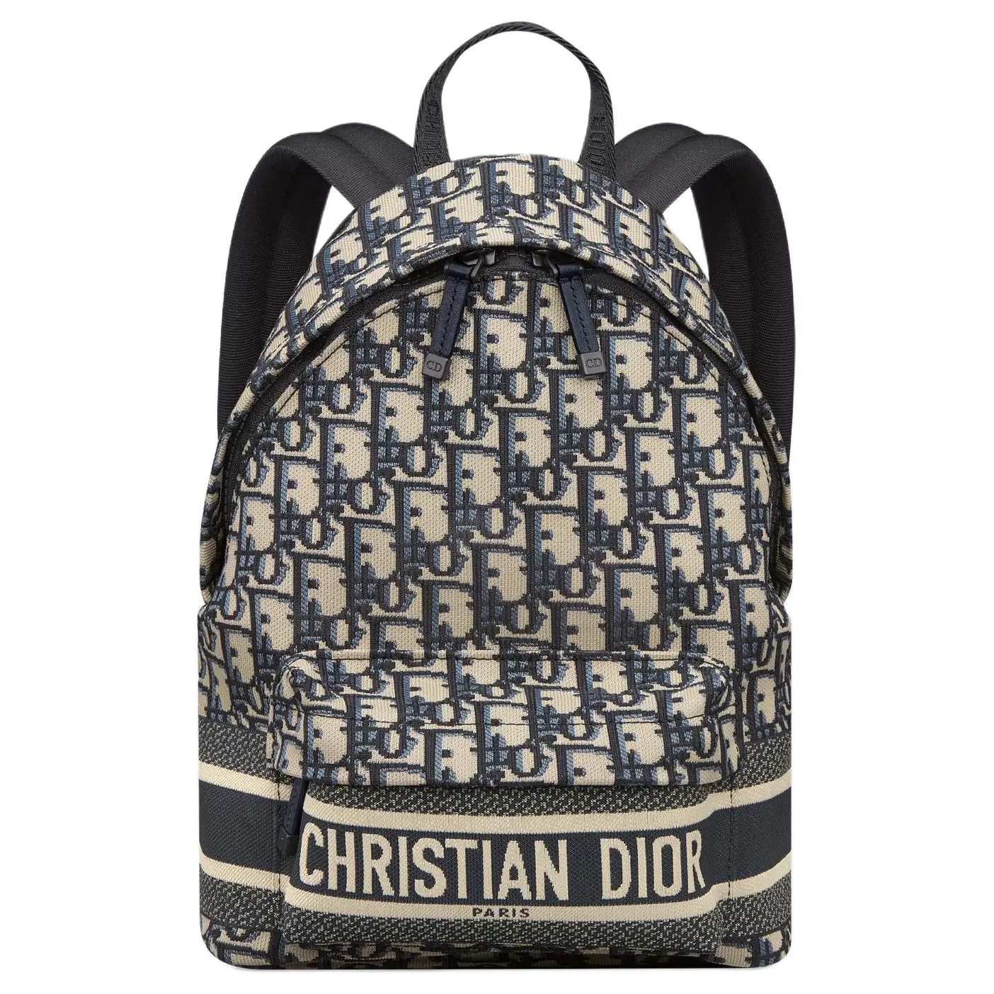 Dior Unisex Travel Print Logo Backpack, Tech Fabric and Leather Construction, Functional Luggage Bag
