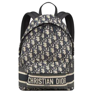 DIOR Travel Print Logo Tech Fabric and Leather Backpack for Men and Women