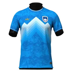 Slovenia Soccer Fan Jersey 2026 Blue Mountain Chevron Gradient Print Loose Fit Men Women Casual Streetwear Sport Shirt Fall Spring Idol Supporter Gift Comfortable Unisex