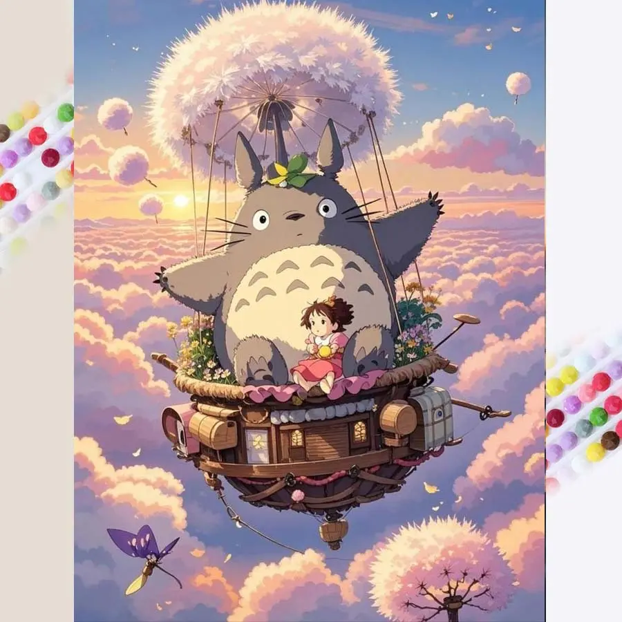 1 set of DIY diamond painting kit, 5D diamond art set, DIY decoration of Totoro, girl, hot air balloon mosaic, diamond art, DIY art home decor, Handcraft, DIY Craft Supplies