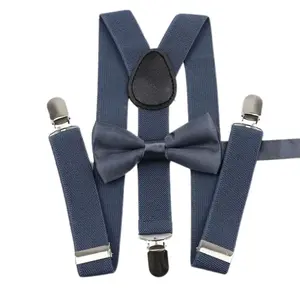 TIE MOOD Dark Gray Satin Kid's Pre-Tied Bow Tie & Dark Gray Suspenders Set | Bow Tie & Suspender for Boys | Easter Outffit