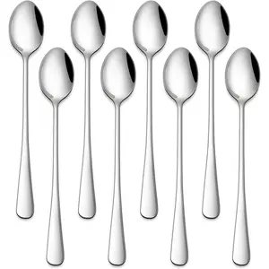 7.5 Inches Stainless Steel Iced  Spoons,Set Of 8 Long Stirring Spoons For Coffee,,Ice Cream,Long Handle Iced Teaspoons,Latte Spoons For Mixing