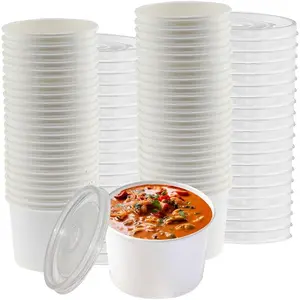 8oz Disposable Paper Soup Containers With Lids, Disposable Soup Bowls, 50 Count