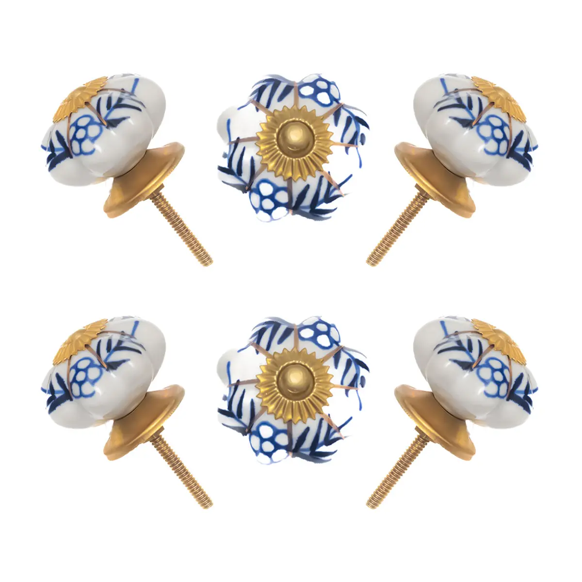 Hand-Painted Blue & White Ceramic Knob (Pack of 6) - Artistic & Easy Install for Cabinets & Drawers by CDNY