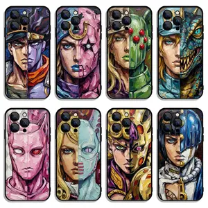 Anime JoJo's Bizarre Adventure‌ Artistic Oil Painting Cool Face JOJO Phone Cases For iPhone 17 16 15 14 13 12 11 Promax Pro Air Plus Shockproof Black TPU Cover Protection Gifts For Christmas Halloween Birthday