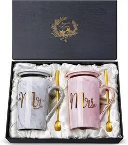 Doublewhale Wedding Gifts for Couples 2026 Couple Gift for Anniversary 14oz Ceramic Marble Mr and Mrs Mugs Set Present for Bridal Shower Engagement Bride and Groom, with Greeting Card, Luxury Gift Box lavender spa gift basket set