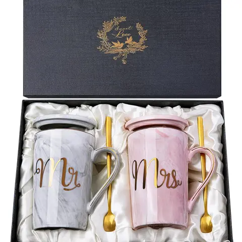 Doublewhale Wedding Gifts for Couples 2026 Couple Gift for Anniversary 14oz Ceramic Marble Mr and Mrs Mugs Set Present for Bridal Shower Engagement Bride and Groom, with Greeting Card, Luxury Gift Box lavender spa gift basket set