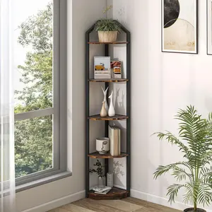 5 Tier 70” Corner Shelf Stand, Corner Bookshelf Plant Stand, Storage Shelf for Bathroom, Living Room, Kitchen, Home Office, Brown