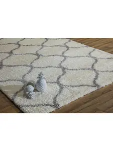 212 MAIN 8x10 ft. Soft Plush Cloud Shag Geometric Print Area Rug, Power Loomed Contemporary Home Decor, Indoor-Use Grey Links FH200C Ivory Design