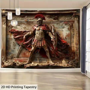 3D Spartan Warrior Wall Tapestry - Vintage Style Polyester Hanging Decor with Roman Soldier Design for Living Room, Bedroom, Office - Perfect for Parties & Everyday Ambiance, Warrior Wall Ar