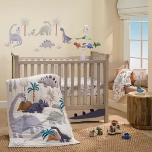 Lambs & Ivy Dino-Might 3-Piece Blue/Gray Dinosaur Nursery Baby Crib Bedding Set