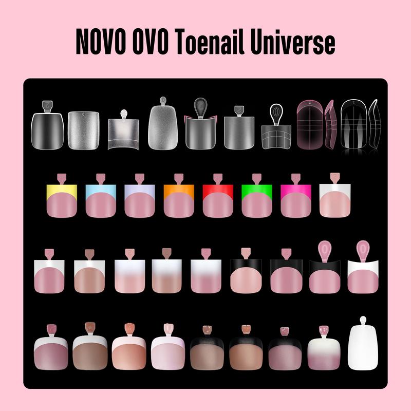 NOVO OVO Extra Short Toe Nail Tips White French Tip BERRY PINK Sharp Square Press On, Soft Gel False Fake Toenail Extension Kit, Need Apply Top Coat Buider Gel Nail Glue, Salon DIY x 16 Sizes 224 Pcs【NO GLUE & TOP COAT INCLUDED】
