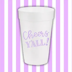 Cheers Y'all Lavender Styrofoam Cups