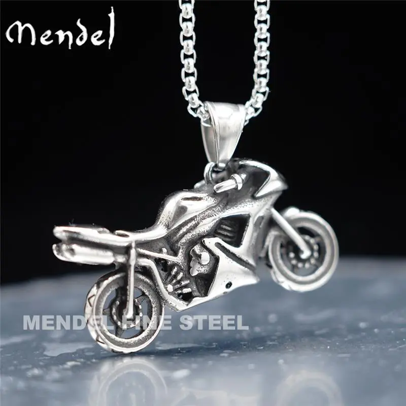 MENDEL Mens Stainless Steel Biker Motorcycle Pendant Necklace For Men 25" Chain