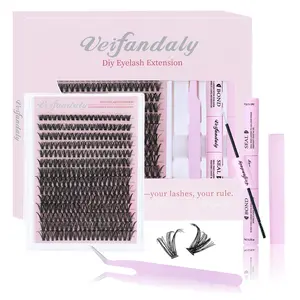 Veifandaly DIY lash Clusters Kit - Soft Fluffy Long-Lasting Lashes with Glue Remover & Tweezer for Beginners Easy At-Home Application - Eyelash Set affordable Waterproof Daily lashi fy Fluffy Eyelash Extension Kit with Bond daily lashes  Cosmetic Makeup t