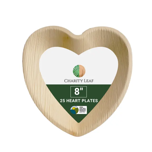 Valentine's Bundle - 6" Heart & 8" Heart Natural Palm Leaf Plates