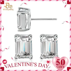 Delzzad Step Cut Stud Earrings Synthetic Moissanite Earrings S925 Christmas Gift For Men Women