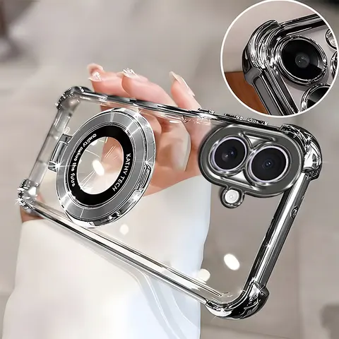 Suitable for [iPhone 17] high-end phone case🥰, Electroplated Luxury Clear Phone Case with Ring Stand Holder 4-Corner Shockproof Camera Protective Cover 952