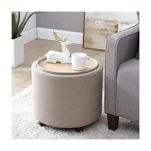 Ornavo Home Lawrence Round Storage Ottoman with Tray Lid