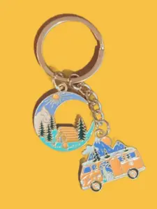 Camper Keychain with Camping Scene and Vintage Van Design FREE Digital Phone Wallpaper Included for Camper Enthusiasts