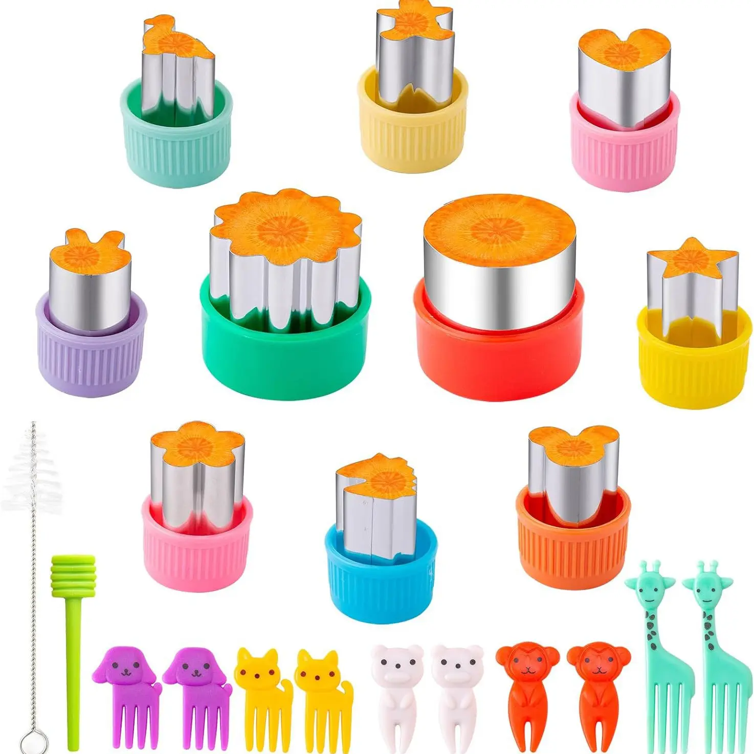 48-Pack Children’s Sandwich Cutters & Food Picks Bakeware Set - Food-Safe Cartoon Cookie Cutters, Creative Cuts Utensils for Bento Box Making, Easy Use for Kids’ Fruit/Vegetable Prep (Mouse, Dinosaur, Heart, Star, Square)
