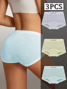 3 Pack High Waisted Lace Jacquard Briefs Light Tummy Control Hip Hugger Breathable No Show Skin-Friendly Comfort Underwear