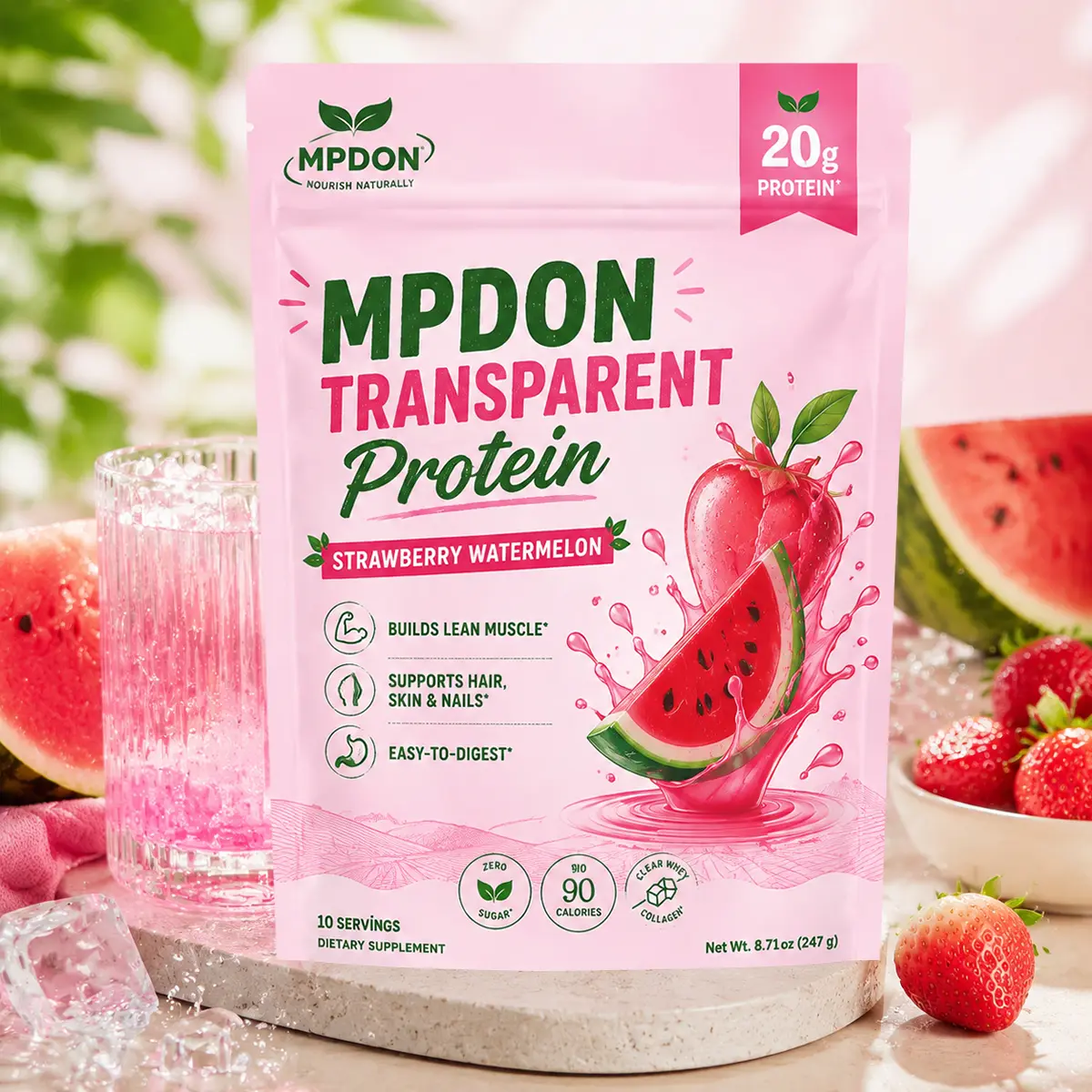 Clear Whey Protein Powder | Whey & Collagen Protein Blend | 20g Protein | 90 Calories | No Added Sugar | Fruit-Flavored Drink Mix | Contains Dairy