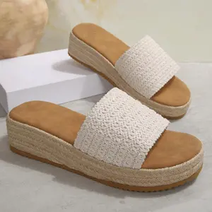 Bohemian Espadrille Wedge Mules for Women Thick Sole Casual Beach Slides
