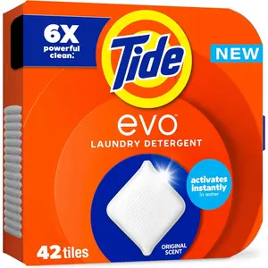 Tide evo Laundry Detergent Original Scent Works on 100% of Common Stains Concentrated Travel Detergent HE Compatible and Dissolve Fights Stains than Leading Detergent Sheet, 42 Count
