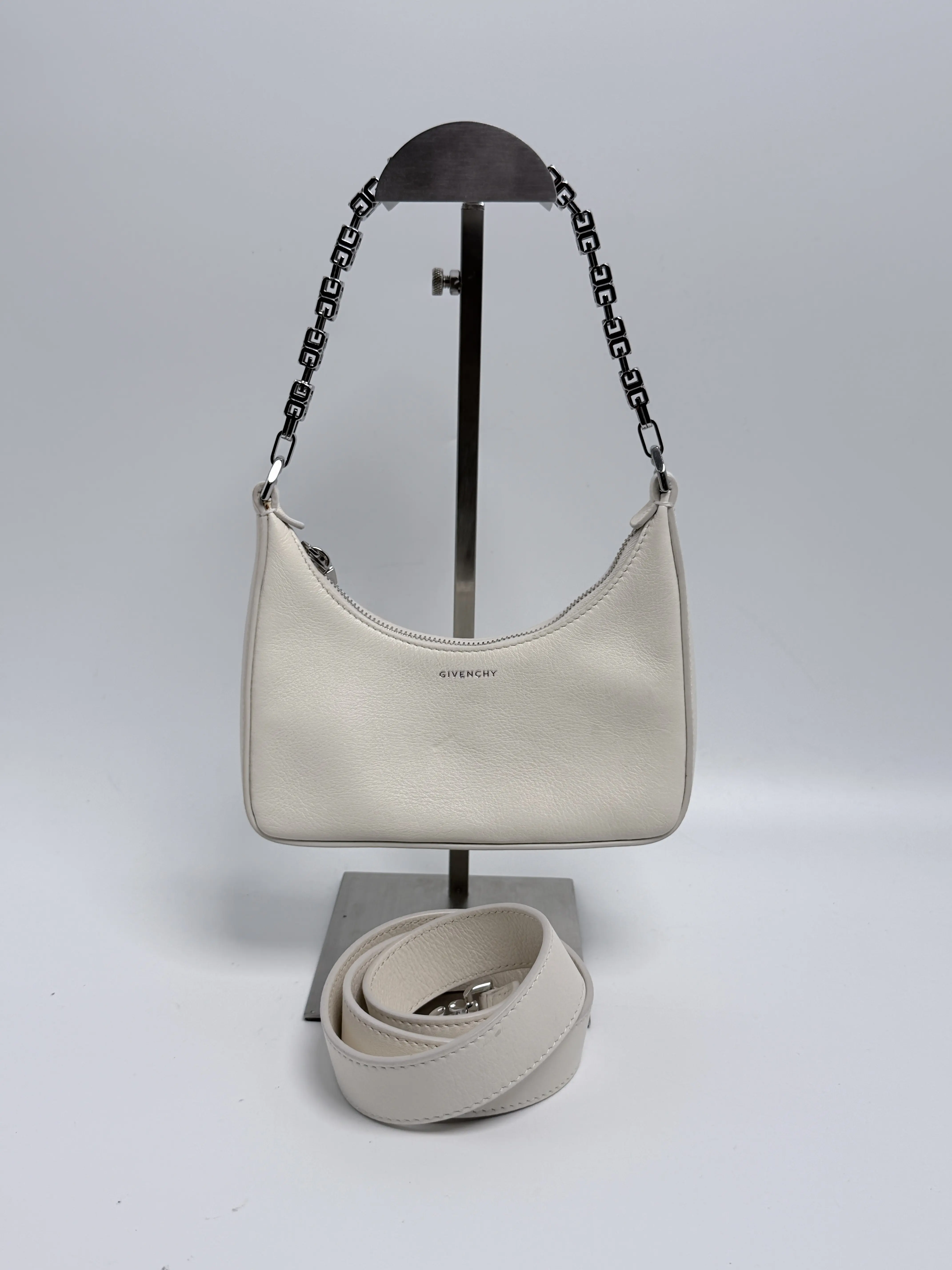 Pre-owned GIVENCHY Leather Crossbody Bags Small Moon Cut Out Hobo Bag Crossbody Shoulder Handbag Ivory JD432GV