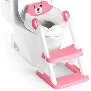 Potty Training Seat, Upgrade Toddler Toilet Seat for Kids Boys Girls, 2 in 1 Potty Training Toilet, Splash Guard Anti-Slip Pad Step Stool(Bright Pink)