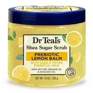 Dr Teal's Karité Sugar Exfoliante Corporal con Bálsamo de Limón Prebiótico y Aceites Esenciales, 19 oz