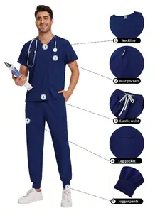 Men Scrubs Suit Dentist Nurse Uniforms V Neck Short Sleeve Scrubs Tops Medical Jogger Pants Nursing Workwear Doctor Scrubs Uniform