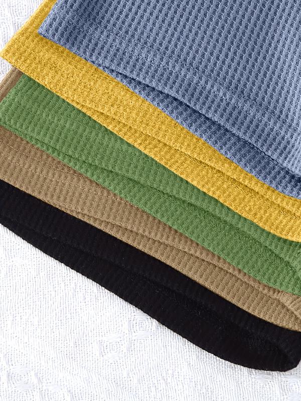 Boys' Casual Waffle Knit Short Sleeve Shorts Set, Soft Comfortable Plain Color, 10 Piece Set, Perfect for Daily Wear