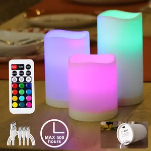 Flameless LED Pillar Candles (Set of 3) - Rechargeable, Remote-Controlled, Color-Changing, Flickering, Decorative Home Lighting, Lighted Novelty Lighting, Nightlight Bedroom, Colorful Ambient Nightstand Lights
