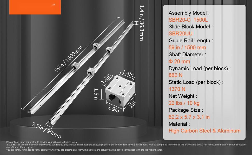 Linear Guide Rail Set SBR20 1500mm (59in) For Automated Machines 2 Pieces SBR20 Guide Rails, 4 Pieces SBR20UU Slide Blocks, Linear Rails And Bearings Kit For DIY CNC Router Projects For Industrial Use And Advanced DIY Applications Linear Guide Rail Set SBR20 1500mm (59in) For Automated Machines 2 Pieces SBR20 Guide Rails, 4 Pieces SBR20UU Slide Blocks, Linear Rails And Bearings Kit For DIY CNC Router Projects For Industrial Use And Advanced DIY Applications