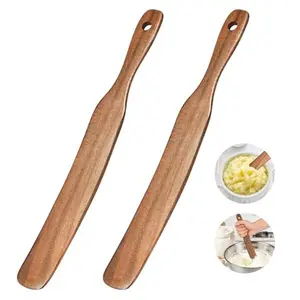 2Pcs Wooden Spurtle for Sourdough Starter, Mixing, Reaching Bottom of Jar, Dough Whisk, Long Handle Spatula, Baking & Cooking Utensils