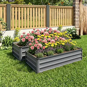 2 Pack 6x3x1ft Large Galvanized Steel Raised Garden Bed,Rectangular Planter Box for Outdoor Plants, Garden Planters & Raised Beds for Backyard Ground Gardens Growing Vegetables, Flowers,  Grey