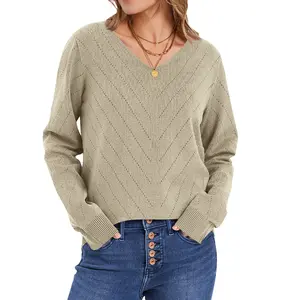 VVZ 2026 Women's Casual V-Neck Knit Sweater, Long Sleeve Lightweight Pullover Top, Soft Knitwear for Commuting, Daily Wear