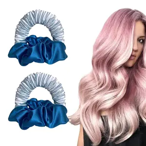 Heatless Sleep Hair Rollers Scrunchies, Satin Pillow Scrunchies, No Heat Ponytail Holders, Velvet Material, Blue Color, Heatless Hair Curlers