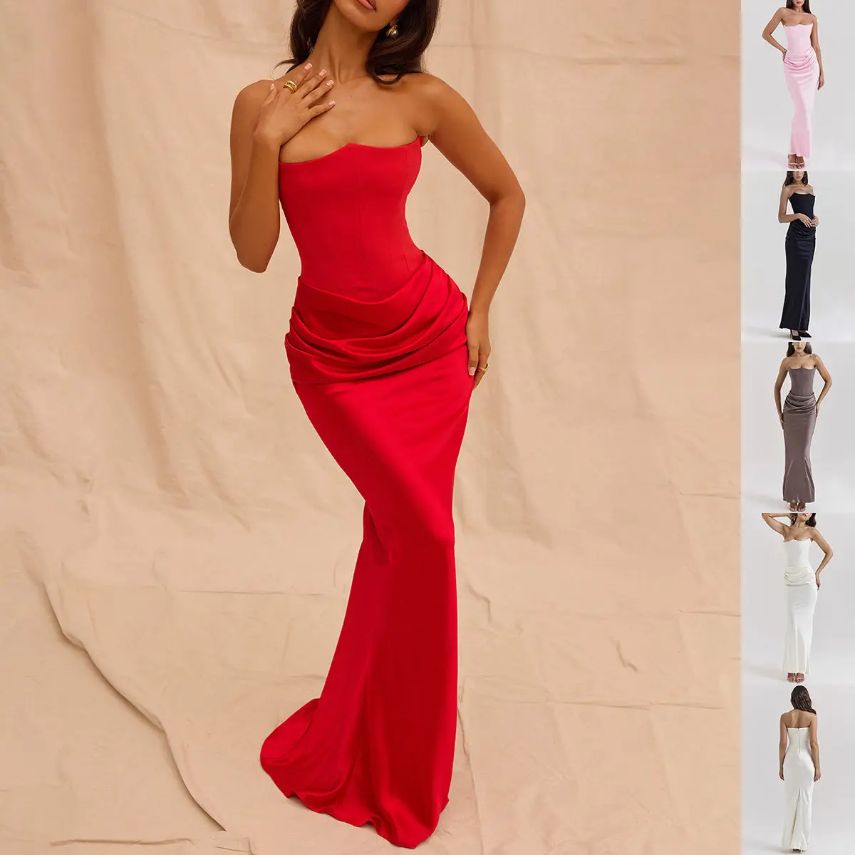Women's Formal Gown, Sexy Solid Tube Top Bodycon Maxi Dress, Sleeveless Backless Style for Evening Parties, Clothes, Lady, Piece, Night Out, Mid Waist, Assorted Color Evening Dresses, Going Out, Party Fit, Outfit Of The Night, One-Piece