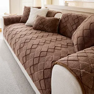 Modern Plush Diamond-Pattern Quilted Sofa Cover, Dustproof, Soft & Pet-Friendly Polyester Protector for Single-Seat to L-Shaped Couches