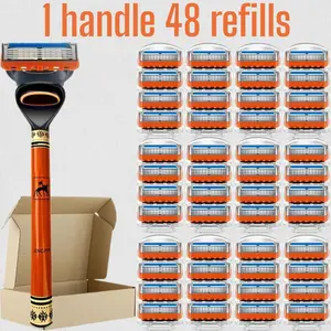Men's Razor Handle with High-Quality Sharp Refills, 5 Layer Stainless Steel Blades, Dustproof Waterproof Rust-Resistant, Comfortable Shaving Experience