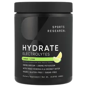 Sports Research Hydrate Electrolytes, Lemon Lime, 15.87 oz (450 g)