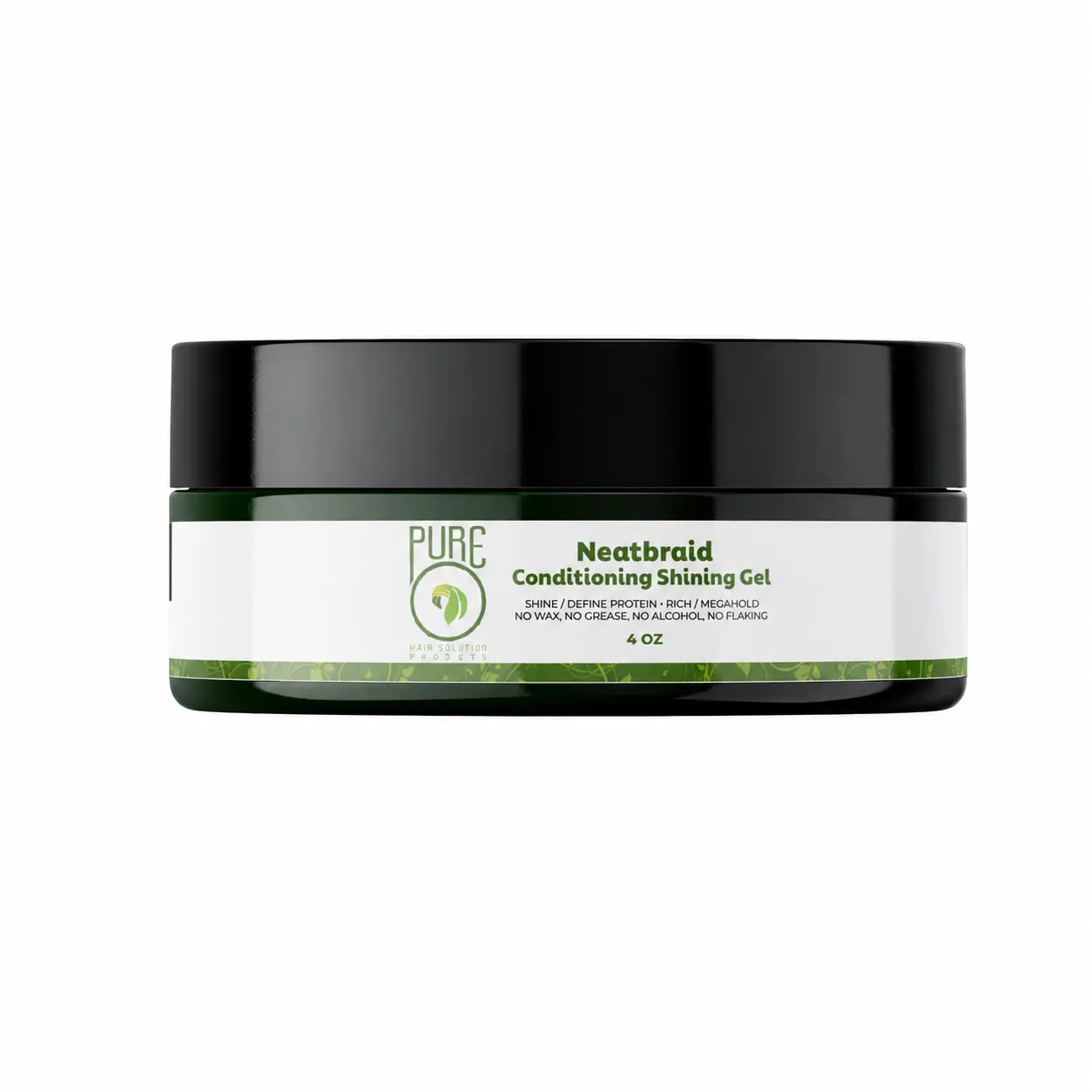 Pure O Natural Neatbraid Conditioning Shining Gel, 4 oz, Strong Hold Braiding and Edge Control Gel for Smooth Parts, Defined Styles and Long-Lasting Shine