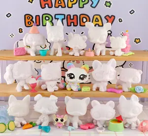 DIY Custom Blank Bobble-head Action Animal Figures Kit White Base Model for Painting Crafts & Cake Topper Xmas Gift for Kids with Trendy Accessories