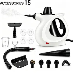 Handheld steam cleaner with 15-piece accessory set, high-power 1050-watt high-pressure steam cleaner with strong power. Suitable for kitchens, bathrooms, windows, floors, furniture and various household appliances, enabling safe and eco-friendly cleaning.