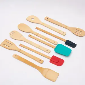 100% Natural Bamboo Tool and Gadgets 9 Pieces Utensil Set for Cooking